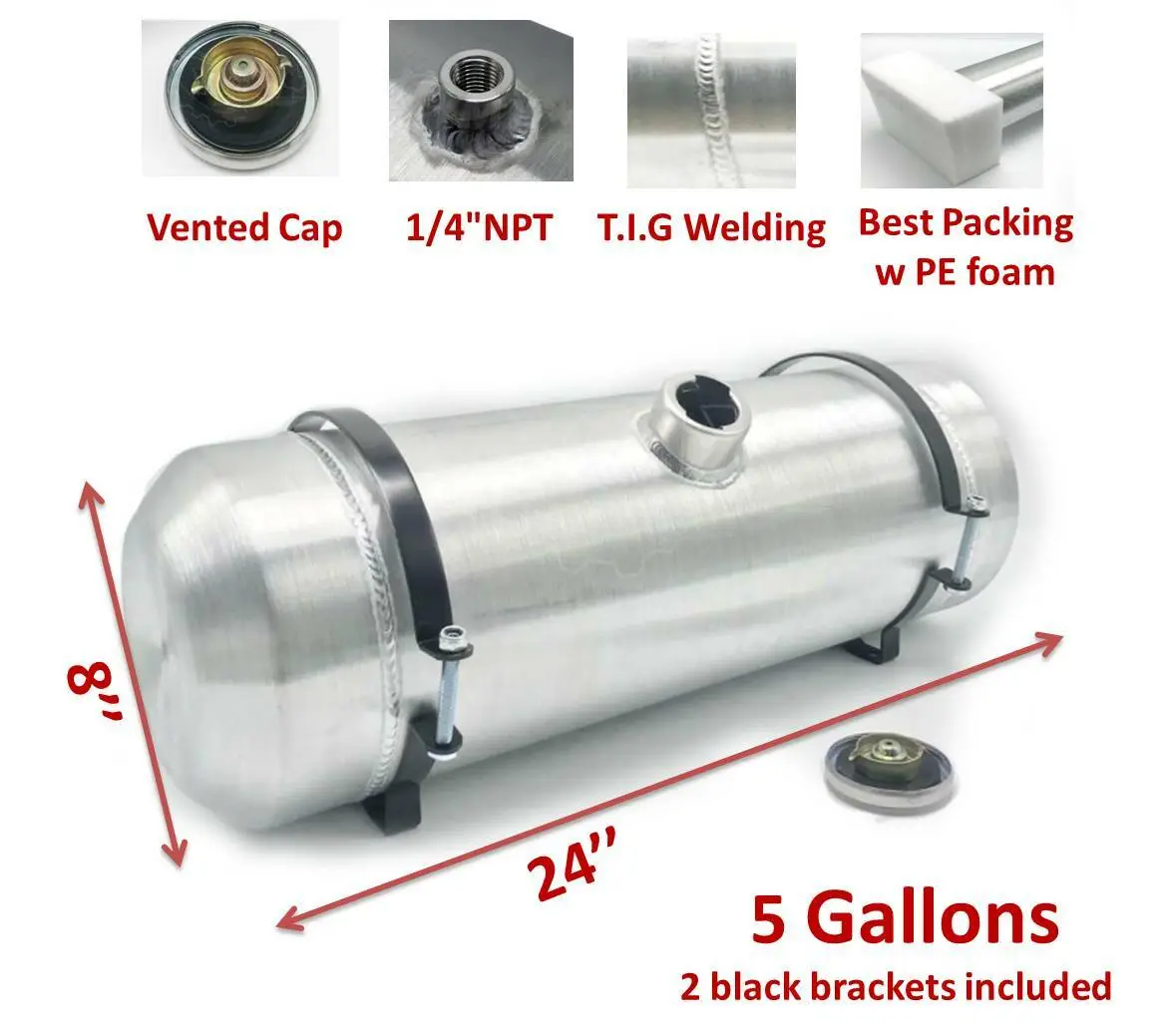 M221 JSD Aluminum Spun Fuel Tank 8x24 center Fill 5. Gallon 1/4'' NPT