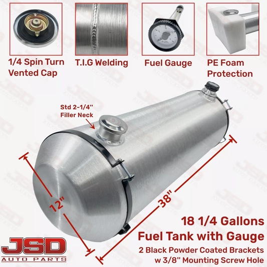 M305G  JSD Aluminum Spun Fuel Tank 12x38 End Fill 18.25 Gallon 1/4'' NPT
