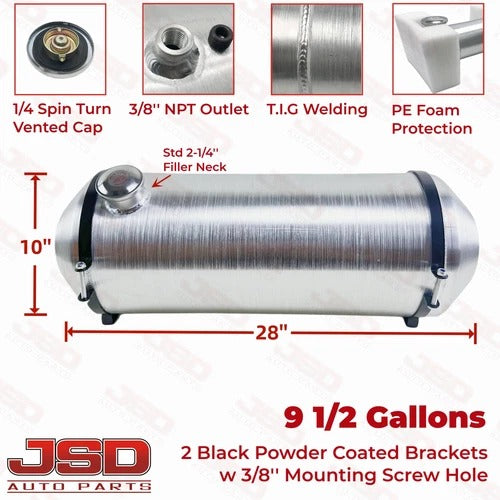 M276 JSD Aluminum Spun Fuel Tank 10x28 End Fill 9.5 Gallon 3/8'' NPT