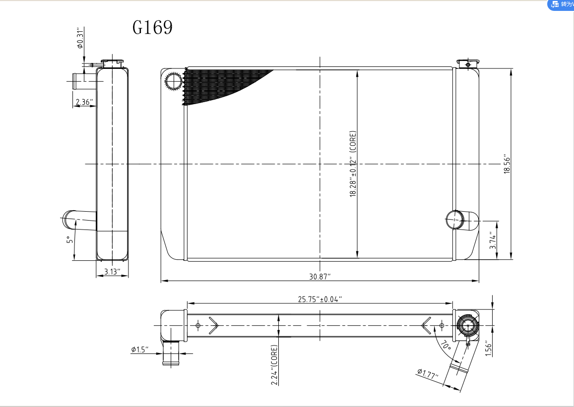 G169 Aluminum Universal Radiator Chevy 31x19x3 Single