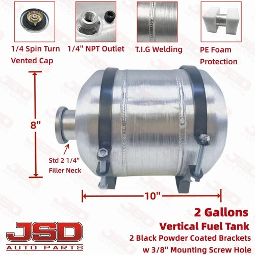 M328 JSD Aluminum Spun Fuel Tank 8x10 Top Fill 2.00 Gallon 1/4'' NPT