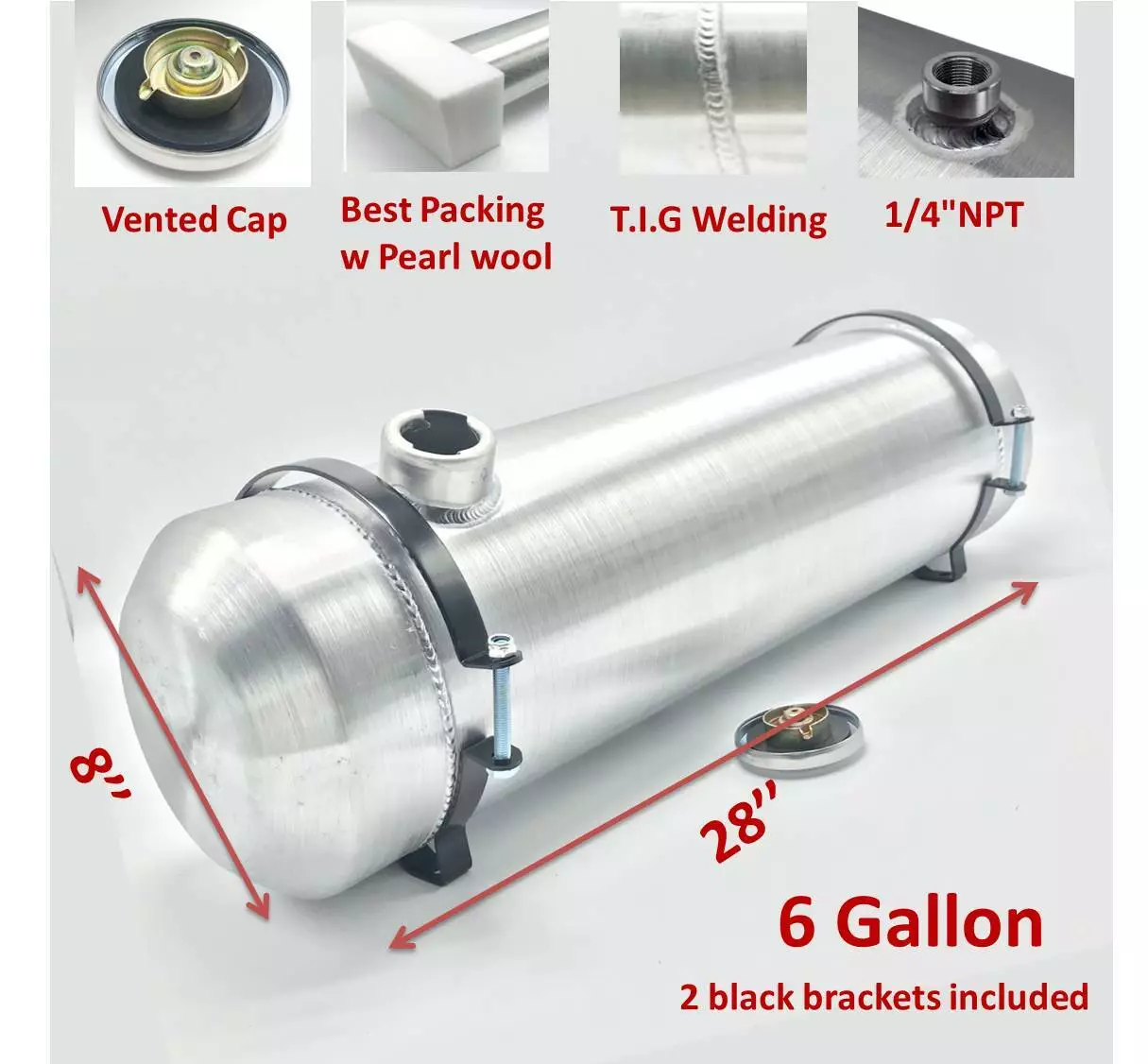 M228 JSD Aluminum Spun Fuel Tank 8x28 center Fill 6 Gallon 1/4'' NPT