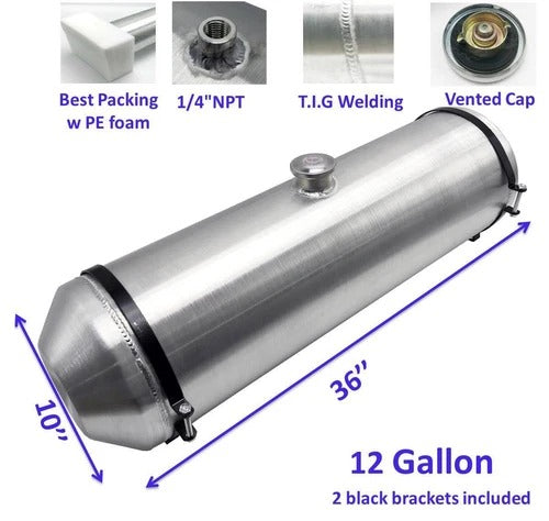 M181 JSD Aluminum Spun Fuel Tank 10x36 Center Fill 12 Gallon 1/4'' NPT