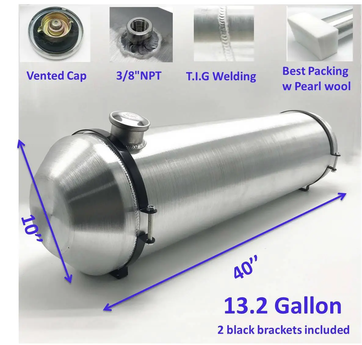 M200 JSD Aluminum Spun Fuel Tank 10x40 center Fill 13.25 Gallon 3/8'' NPT