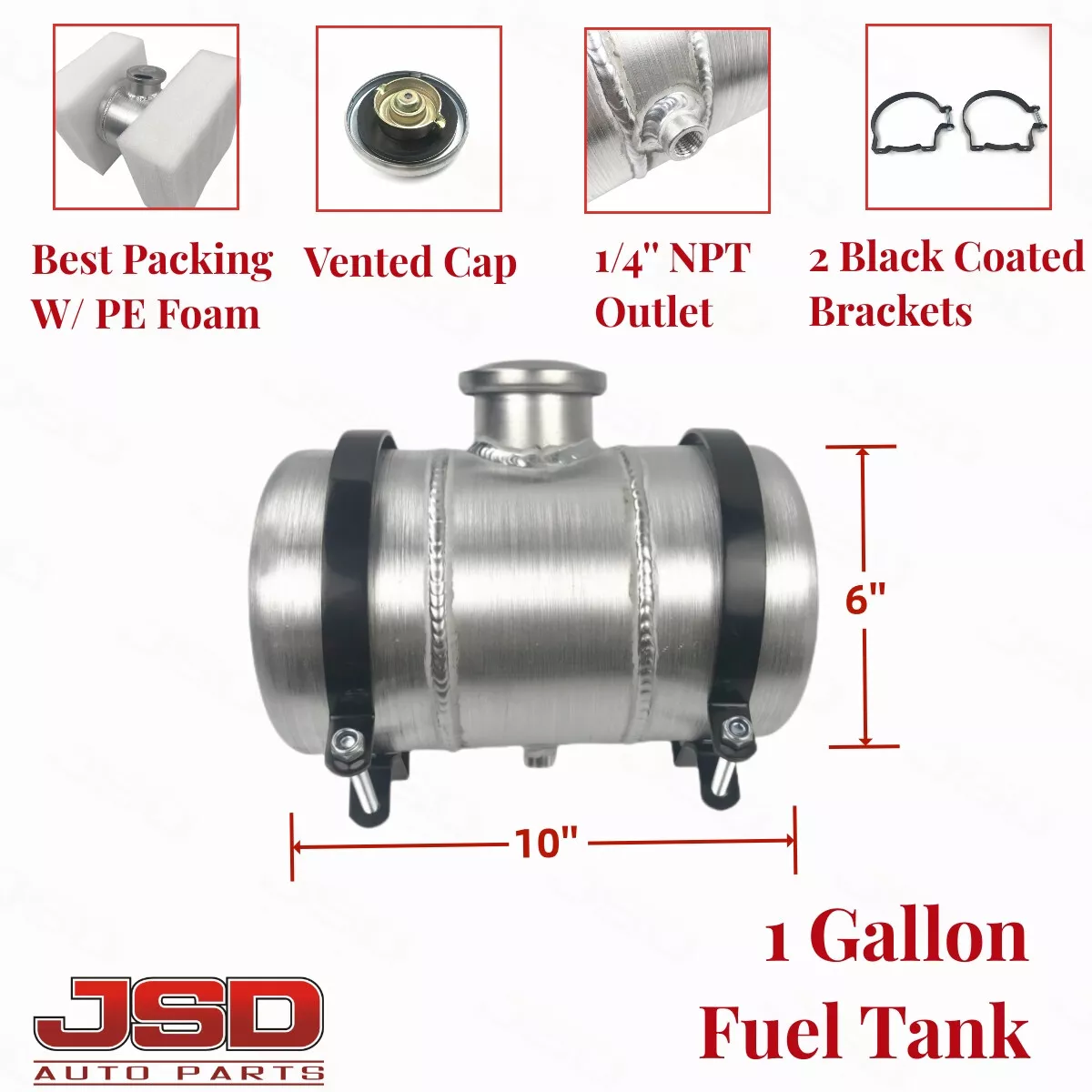 M319 JSD Aluminum Spun Fuel Tank 6x10 center Fill 1. Gallon 1/4'' NPT