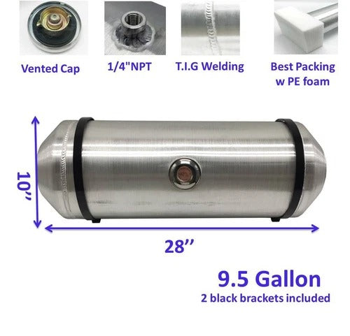 M277 JSD Aluminum Spun Fuel Tank 10x28 Center Fill 9.5 Gallon 1/4'' NPT