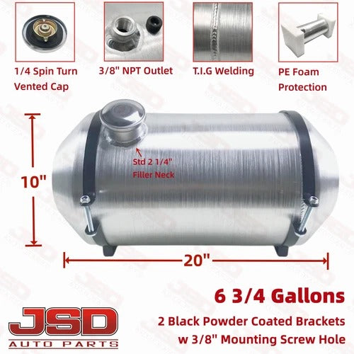 M337 JSD Aluminum Spun Fuel Tank 10x20 End Fill 6.75 Gallon 3/8'' NPT