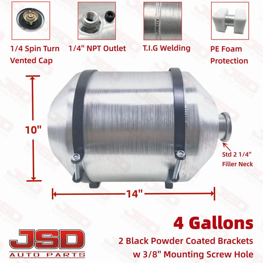 M335 JSD Aluminum Spun Fuel Tank 10x14 Vertical Fill 4 Gallon 1/4'' NPT Vertical