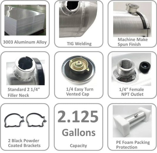 M289 JSD Aluminum Spun Fuel Tank 6x20 End Fill 2.13 Gallon 1/4'' NPT