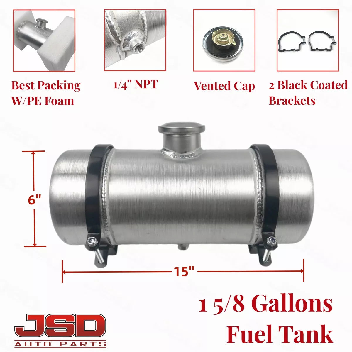 M321 JSD Aluminum Spun Fuel Tank 6x15 center Fill 1.63 Gallon 1/4'' NPT