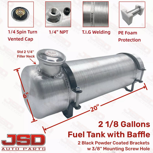M289B JSD Aluminum Spun Fuel Tank 6x20 End Fill 2.13 Gallon 1/4'' NPT