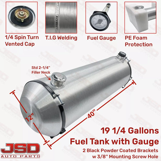 M306G JSD Aluminum Spun Fuel Tank 12x40 End Fill 19.25 Gallon 1/4'' NPT