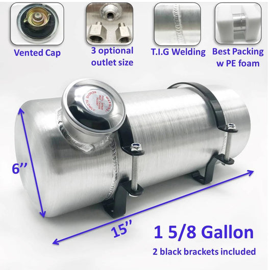 M288 JSD Aluminum Spun Fuel Tank 6x15 End Fill 1.63 Gallon 1/4'' NPT