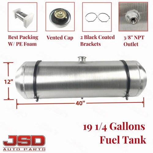 M317 JSD Aluminum Spun Fuel Tank 12x40 Center Fill 19.25 Gallon 3/8'' NPT