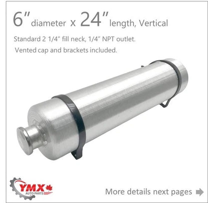 M608 JSD Aluminum Spun Fuel Tank 6x24 Top Fill 2.63 Gallon 1/4'' NPT