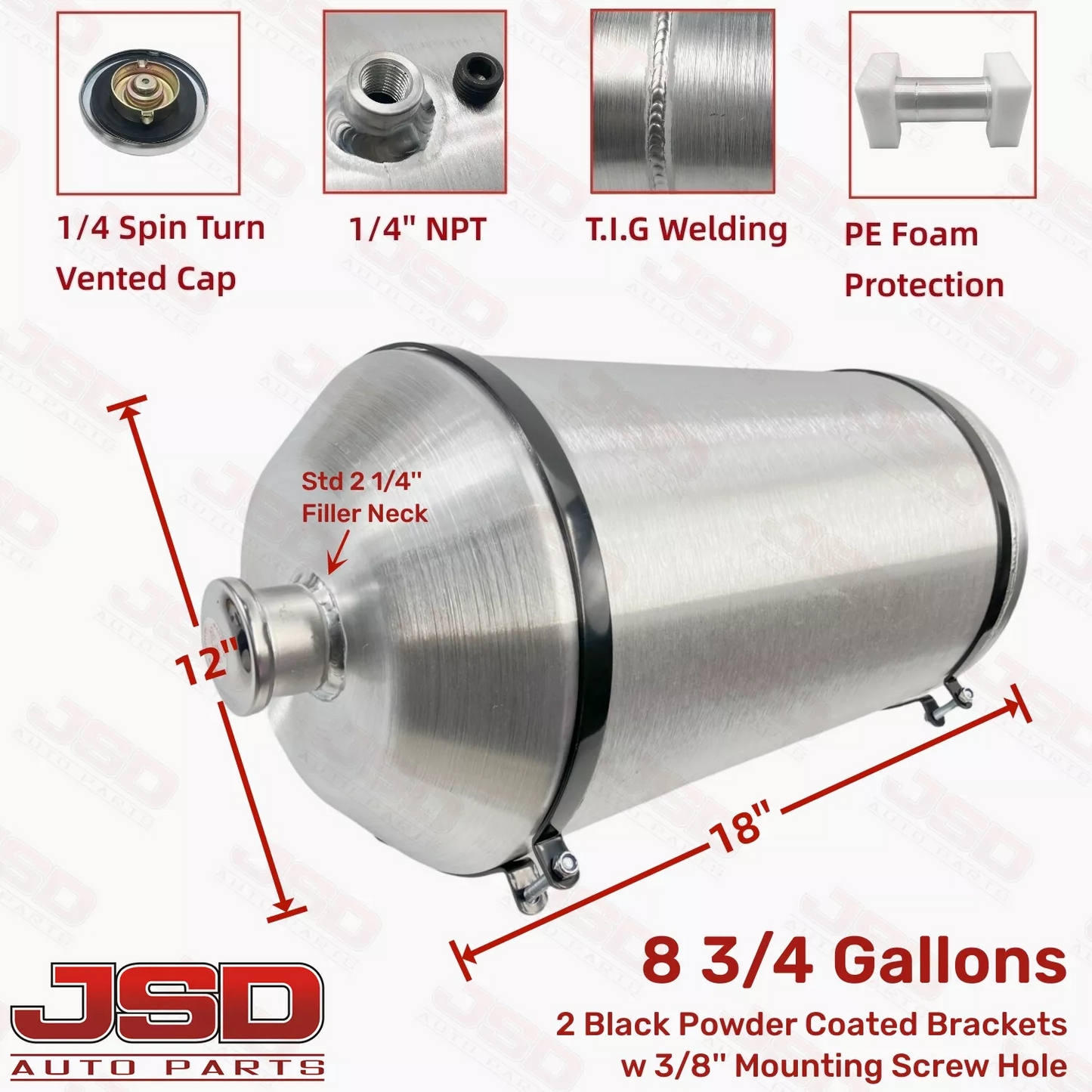 M626 JSD Aluminum Spun Fuel Tank 12x18 Vertical Fill 8.75 Gallon 1/4'' NPT