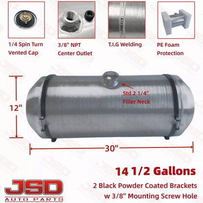 M310 JSD Aluminum Spun Fuel Tank 12x26 center Fill 12.5 Gallon 3/8'' NPT