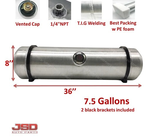 M250 JSD Aluminum Spun Fuel Tank 8x36 Center Fill 7.5 Gallon 1/4'' NPT
