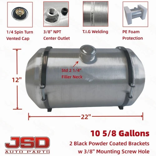 M308 JSD Aluminum Spun Fuel Tank 12x22 Center Fill 10.63 Gallon 3/8'' NPT