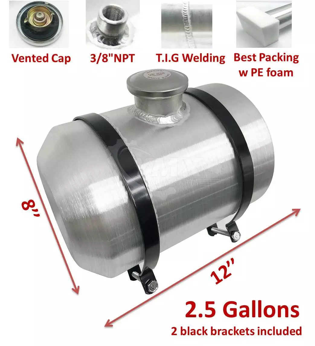 M175 JSD Aluminum Spun Fuel Tank 8x12 center Fill 2.5 Gallon 3/8'' NPT
