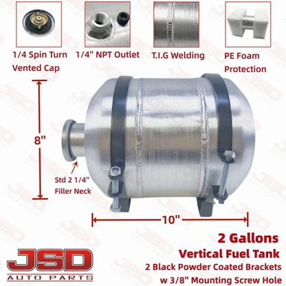 M328 JSD Aluminum Spun Fuel Tank 8x10 Top Fill 2.00 Gallon 1/4'' NPT