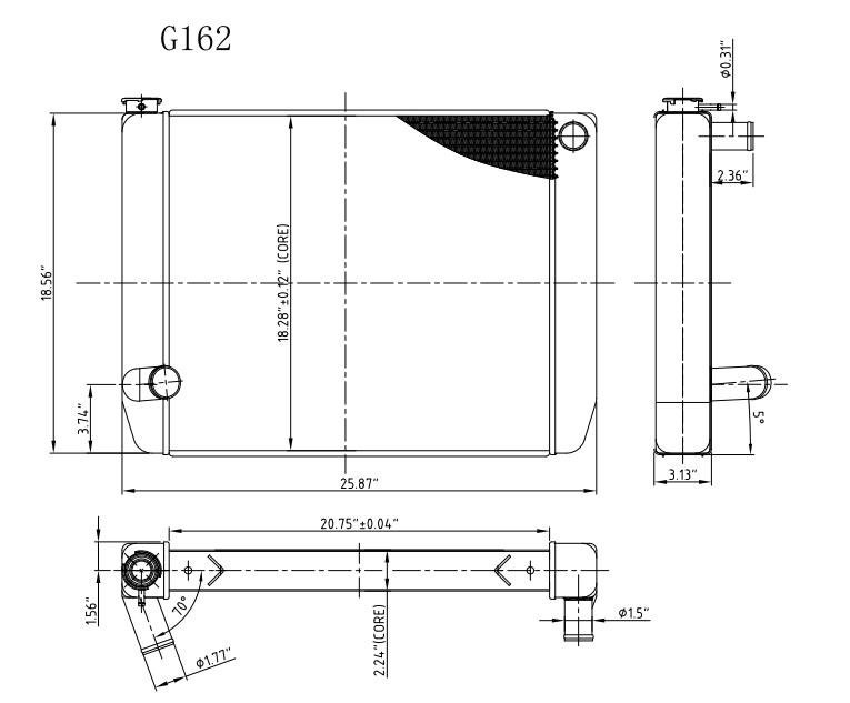 G162 Aluminum Universal Radiator Ford 26x19 Single