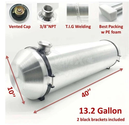 M200B JSD Aluminum Spun Fuel Tank 10x40 End Fill 13.25 Gallon 3/8'' NPT with Baffle