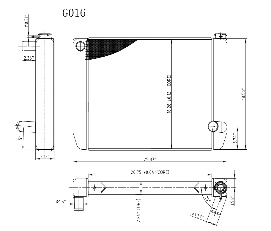 G016 Aluminum Universal Radiator Chevy 26x19x3 Single