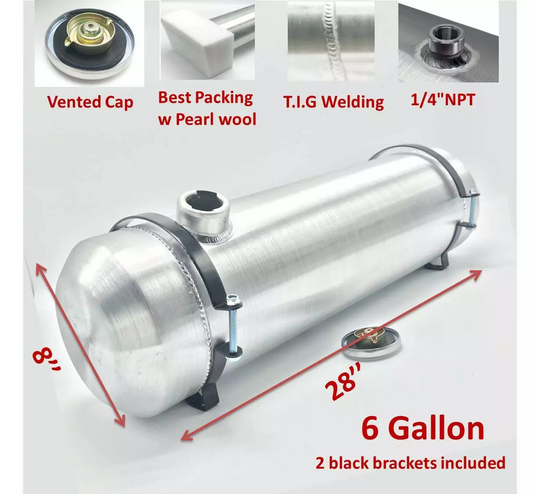 M228 JSD Aluminum Spun Fuel Tank 8x28 center Fill 6 Gallon 1/4'' NPT