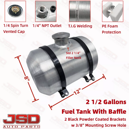 M176B JSD Aluminum Spun Fuel Tank 8x12 center Fill 2.5 Gallon 1/4'' NPT