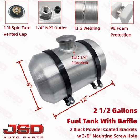 M176B JSD Aluminum Spun Fuel Tank 8x12 center Fill 2.5 Gallon 1/4'' NPT