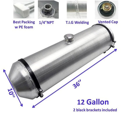 M181 JSD Aluminum Spun Fuel Tank 10x36 Center Fill 12 Gallon 1/4'' NPT