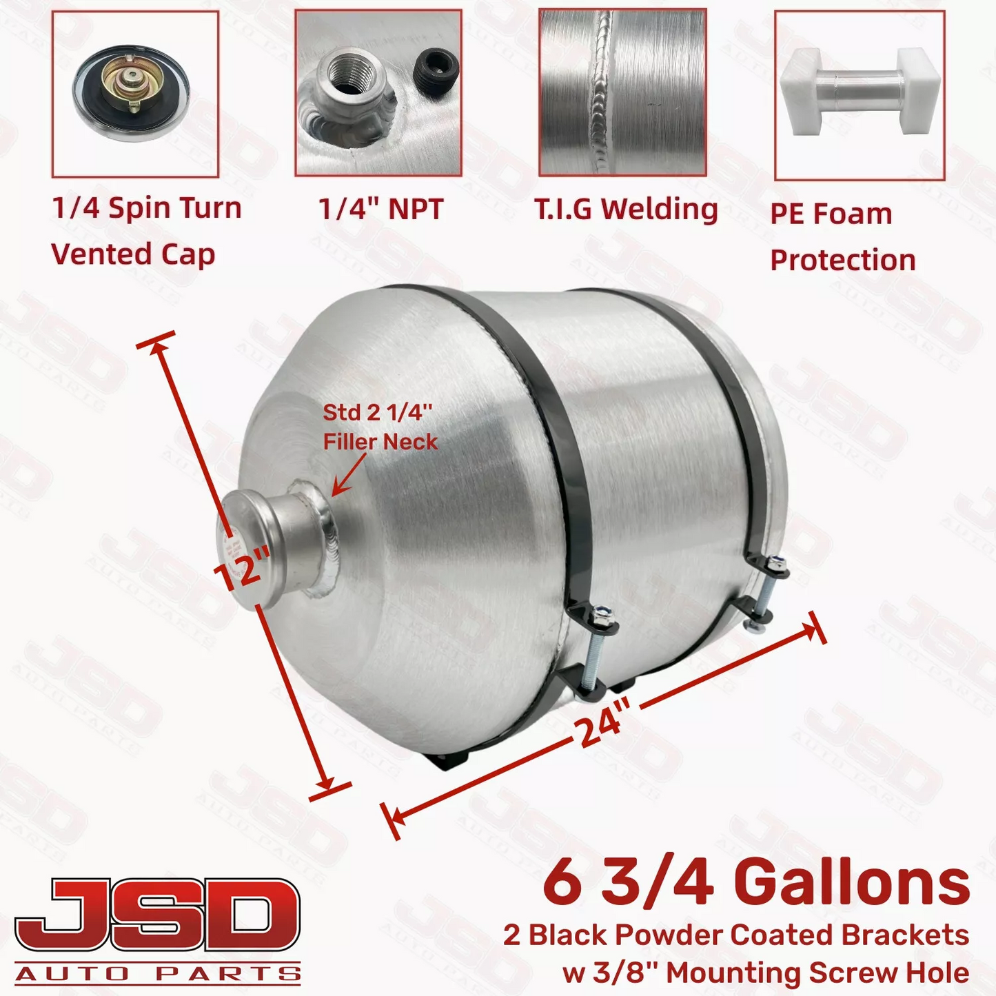 M623 JSD Aluminum Spun Fuel Tank 12x14 Vertical Fill 6.75 Gallon 1/4'' NPT