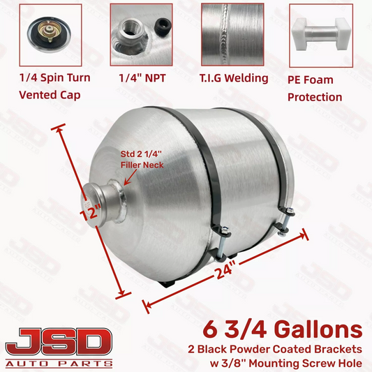 M623 JSD Aluminum Spun Fuel Tank 12x14 Vertical Fill 6.75 Gallon 1/4'' NPT