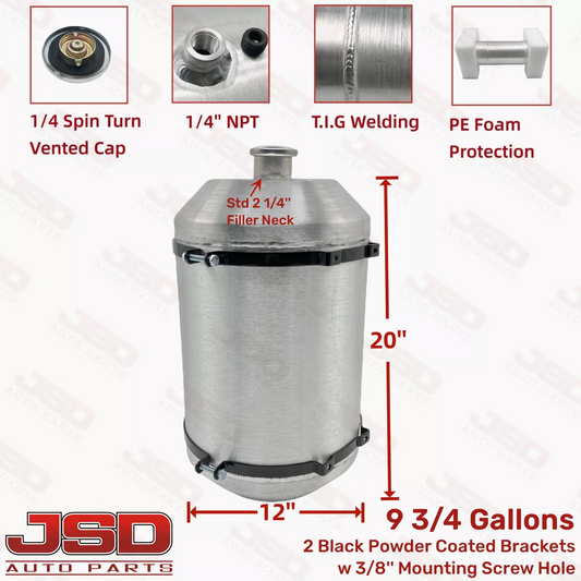 M627 JSD Aluminum Spun Fuel Tank 12x20 Vertical Fill 9.75 Gallon 1/4'' NPT