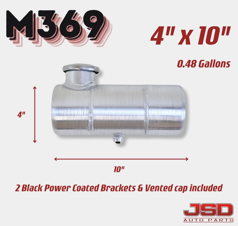 M369 JSD Aluminum Spun Fuel Tank 4x10 End Fill 0.48 Gallon 1/8'' NPT