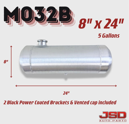 M032B JSD Aluminum Spun Fuel Tank 8x24 center Fill 5. Gallon 1/4'' NPT w/Internal Baffle