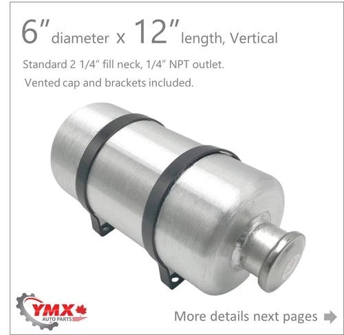 M603 JSD Aluminum Spun Fuel Tank 6x12 Vertical Fill 1.25 Gallon 1/4'' NPT