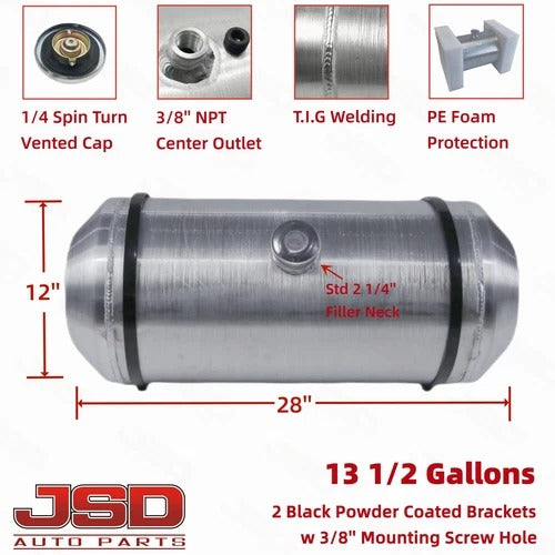 M315 JSD Aluminum Spun Fuel Tank 12x36 Center Fill 17.38 Gallon 3/8'' NPT