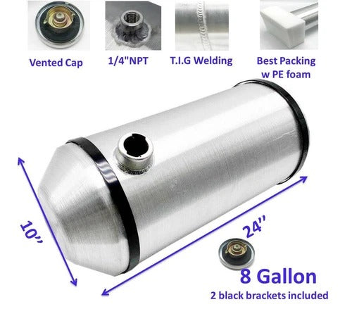 M196 JSD Aluminum Spun Fuel Tank 10x24 End Fill 8 Gallon 1/4'' NPT