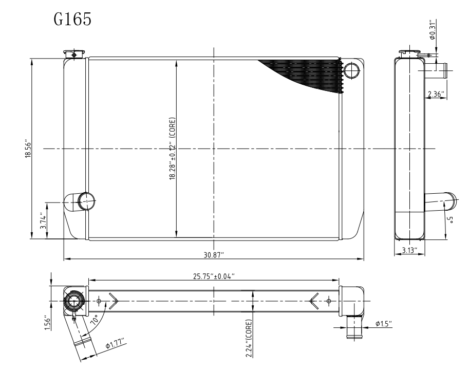 G165 Aluminum Universal Radiator Ford 31x19 Single