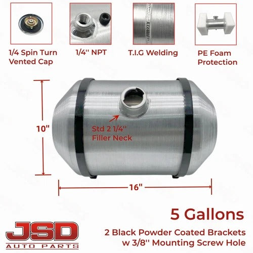 M258 JSD Aluminum Spun Fuel Tank 10x16 Center Fill 5 Gallon 1/4'' NPT