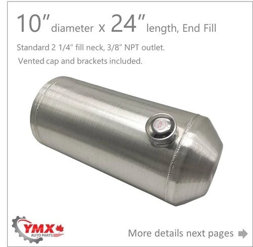 M269 JSD Aluminum Spun Fuel Tank 10x24 Center Fill 8 Gallon 1/4'' NPT