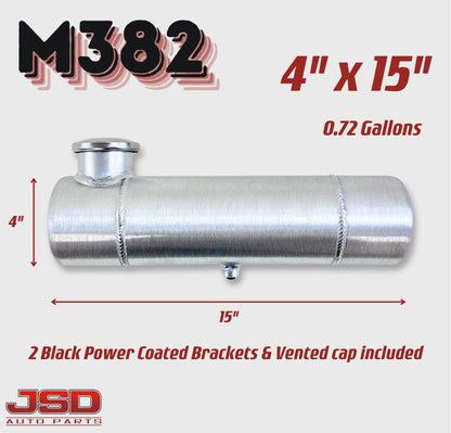 M382 JSD Aluminum Spun Fuel Tank 4x15 End Fill .72 Gallon 1/8'' NPT