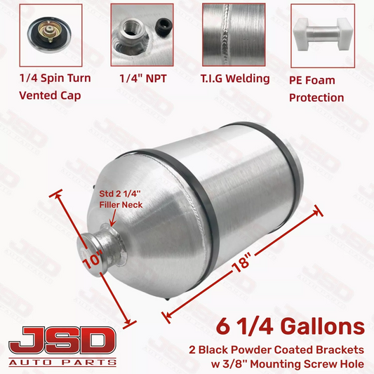 M616 JSD Aluminum Spun Fuel Tank 10x18 Vertical Fill 6.25 Gallon 1/4'' NPT