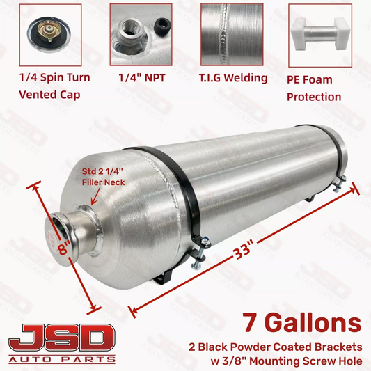 M615 JSD Aluminum Spun Fuel Tank 8x33 Vertical Fill 7 Gallon 1/4'' NPT