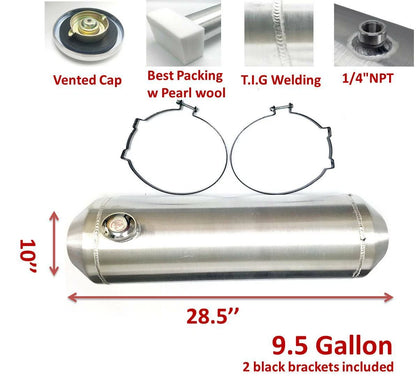 M035 JSD Aluminum Spun Fuel Tank 10x28 End Fill 9.50 Gallon 1/4'' NPT