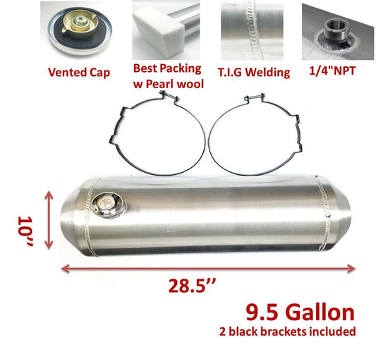 M035 JSD Aluminum Spun Fuel Tank 10x28 End Fill 9.50 Gallon 1/4'' NPT