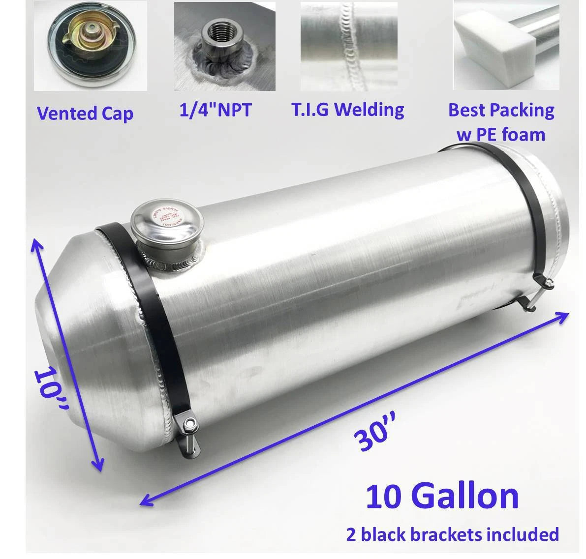 M179 JSD Aluminum Spun Fuel Tank 10x30 End Fill 10.00 Gallon 1/4'' NPT