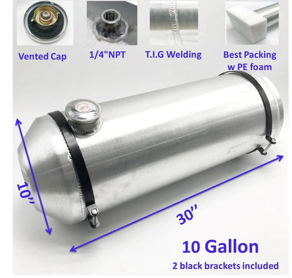 M179 JSD Aluminum Spun Fuel Tank 10x30 End Fill 10.00 Gallon 1/4'' NPT